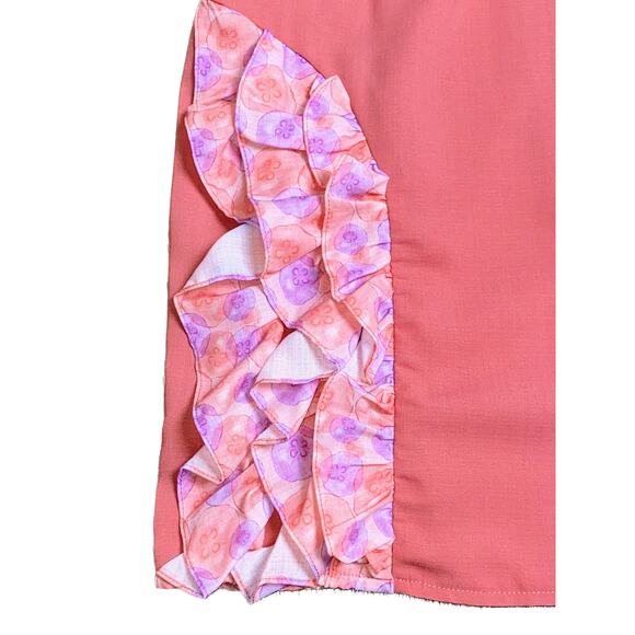 New Small Ruffle High Rise Floral Solid Peach Skirt Pink Pencil Mini Fitted - Picture 3 of 4